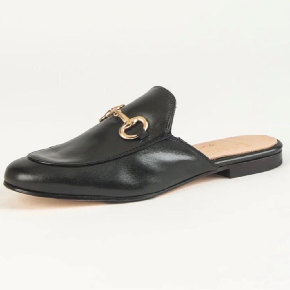 L’IDEA by Lori Leather Mule with Gold Tone Bit accent Slides 41 / 8